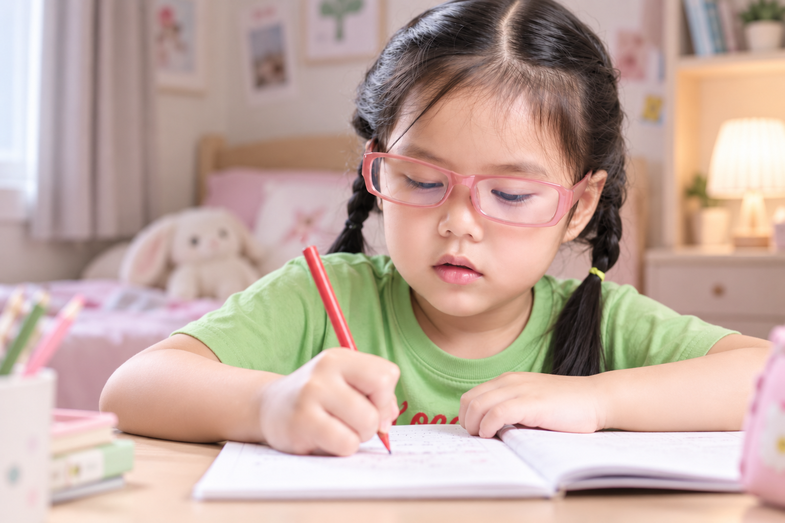 Cúi sát khi học tập là một trong các biểu hiện của cận thị ở trẻ em